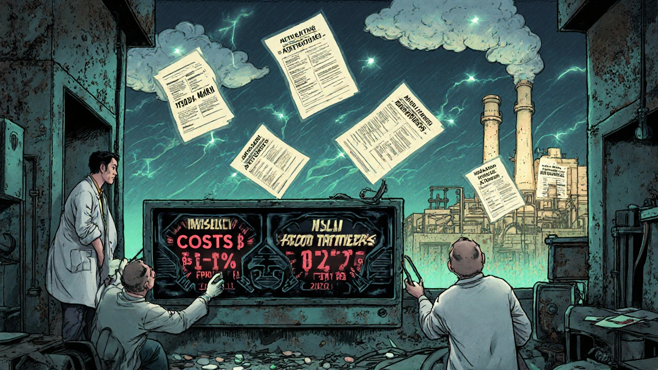 Abandoned drug factory with falling profits and high-margin drugs being pulled away.