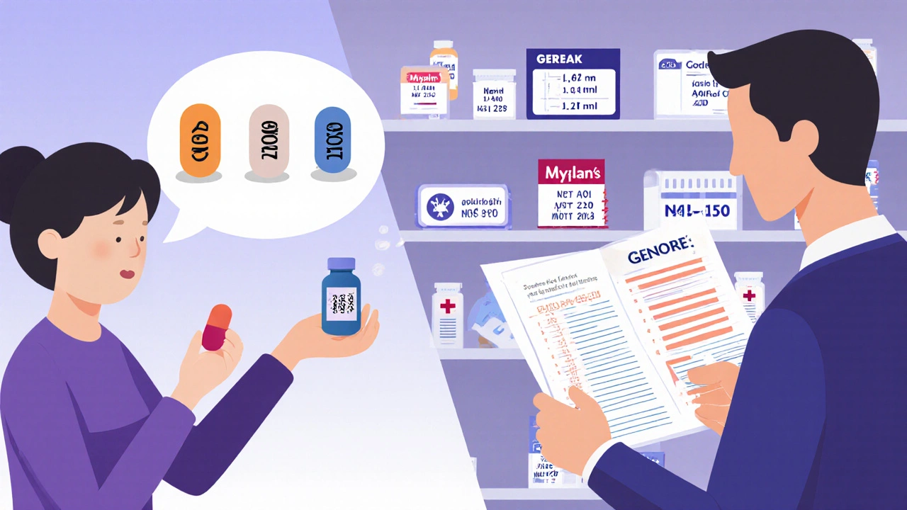 Patient comparing two different generic pills while a doctor reviews a journal with symptom patterns.