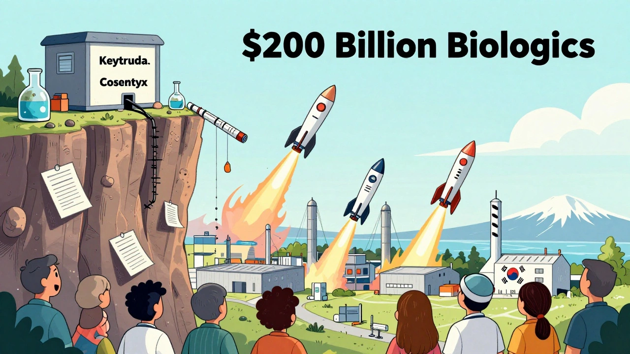 Cliff of biologics collapsing as biosimilar rockets launch from global factories.