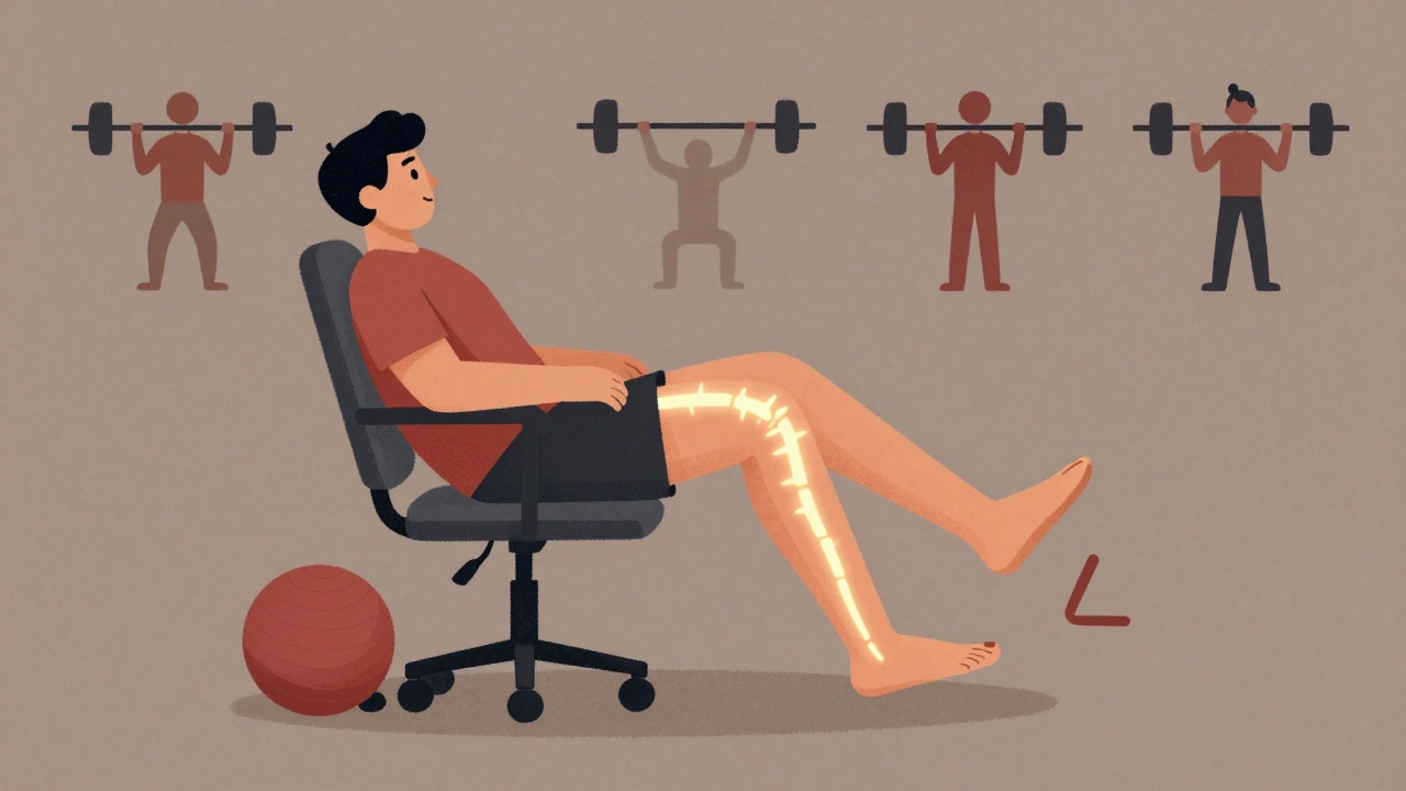 Person with poor posture causing lumbar nerve pain shooting down leg to dropping foot.