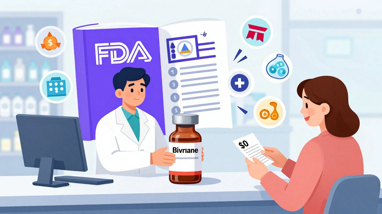 Pharmacist swapping brand biologic for biosimilar with patient holding <h2>What’s Next? The Road to 2030</h2> copay receipt.