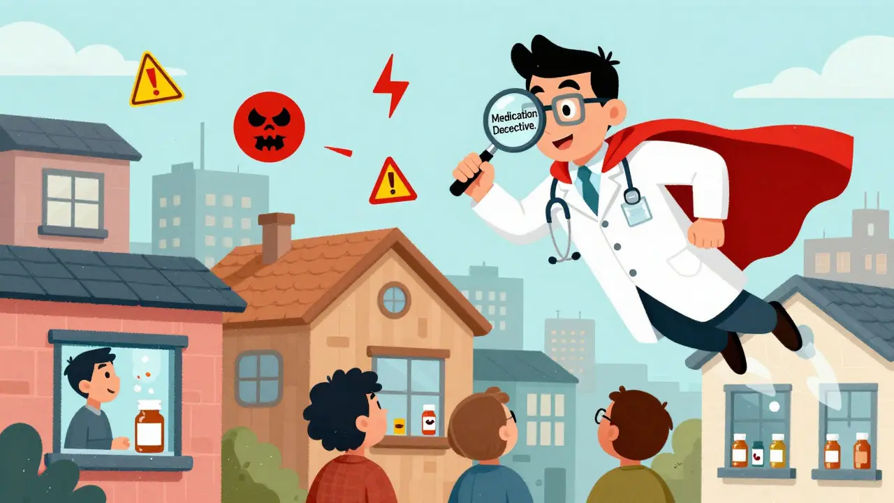 A superhero pharmacist saves patients by preventing dangerous drug interactions.