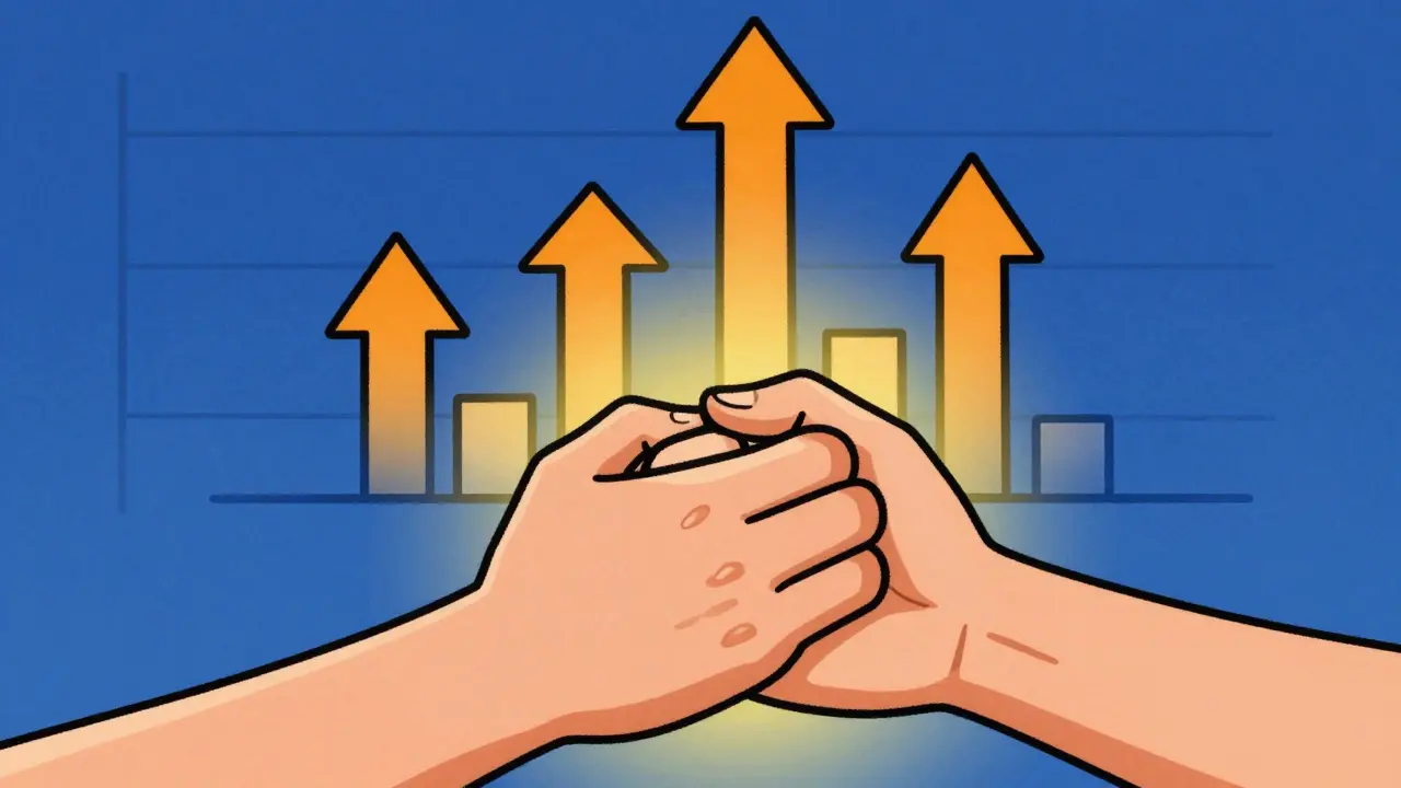 Clasped hands warming up indicating recovery progress.