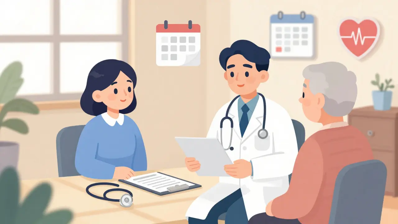 Doctor and patient discussing medication safety plan indoors