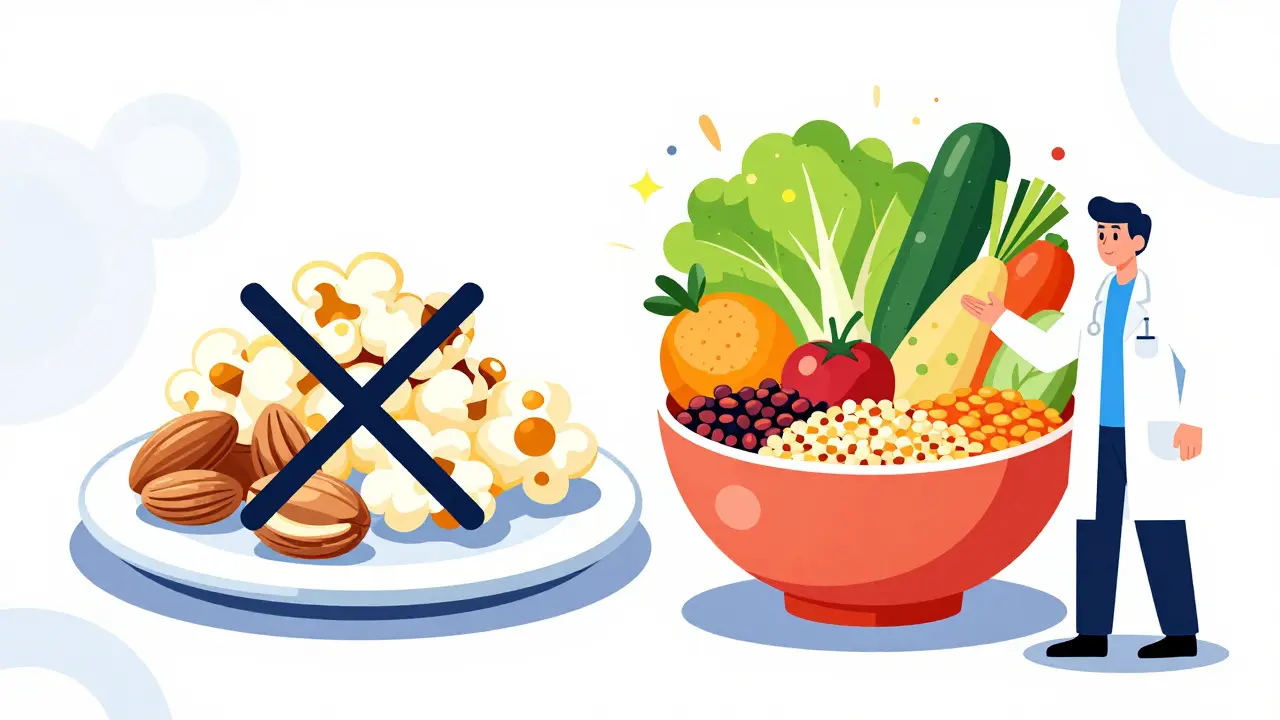 Illustration contrasting nut myths with high-fiber diet