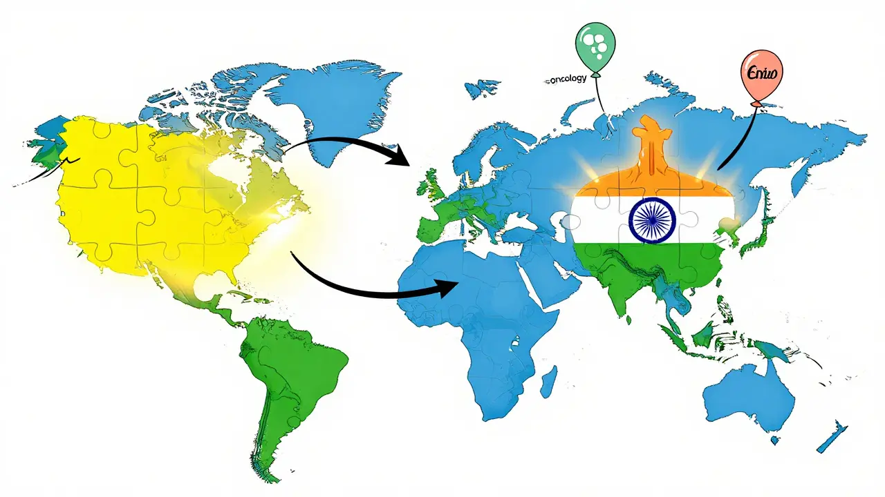 Map showing US and India leading generics market