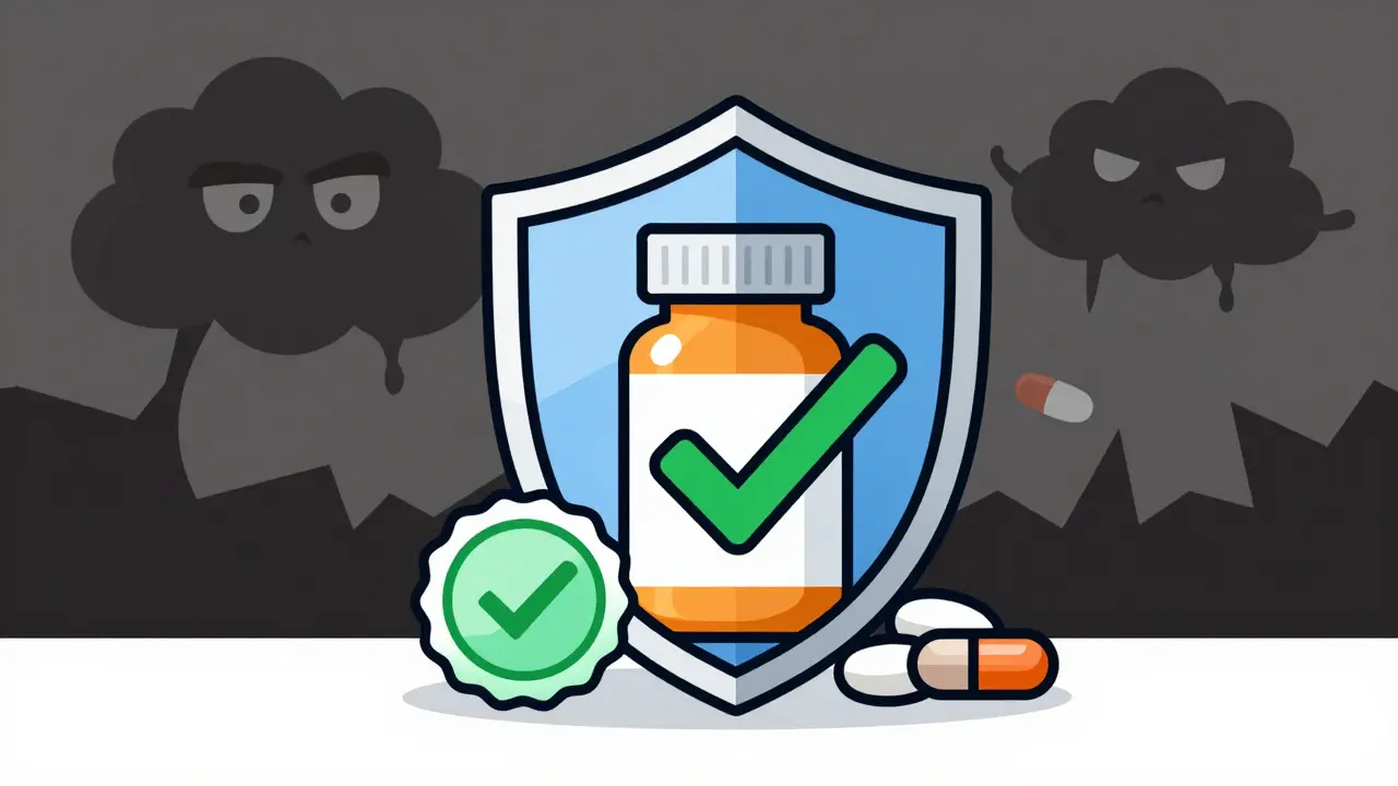 Shield protecting medicine from online scam threats