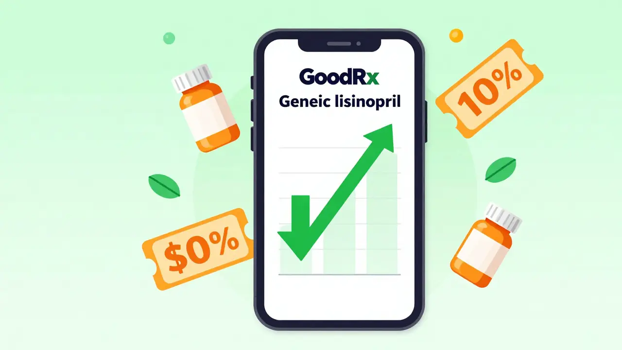 Smartphone showing drug price savings and coupons