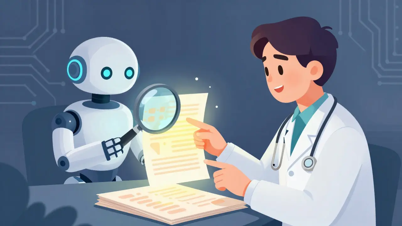 Clinician and AI assistant reviewing patient data together