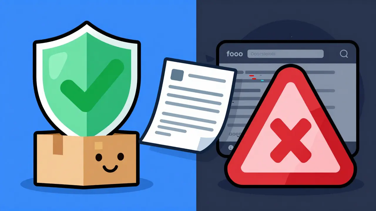 Graphic comparing safe online pharmacies vs fake sites
