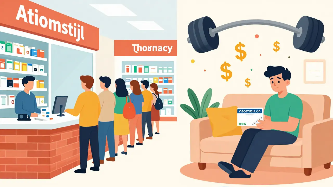 Illustration comparing expensive pharmacy vs cheap online meds