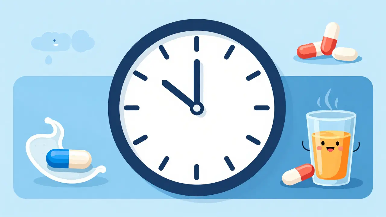 Timeline showing separation of iron and thyroid meds