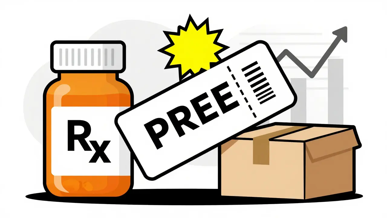 Drawing of medication savings via coupons and mail order