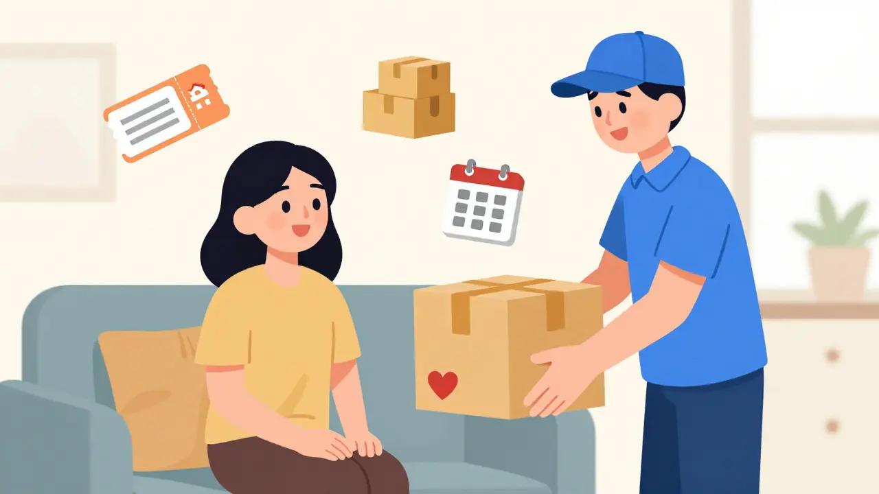 Happy patient receiving affordable medication delivery at home