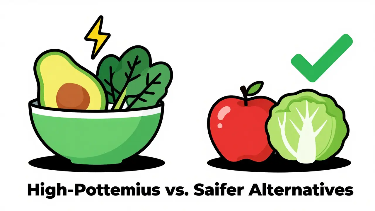Illustration comparing high and low potassium foods
