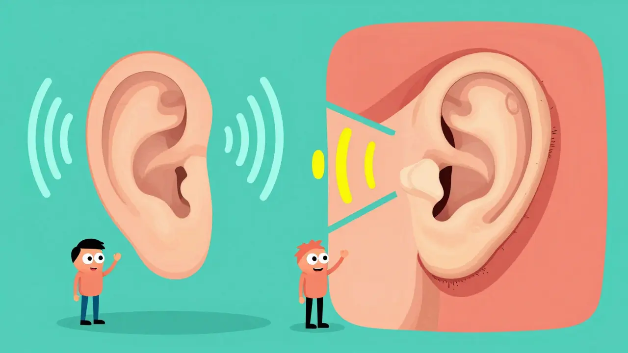 Illustration showing air vs bone conduction hearing pathways