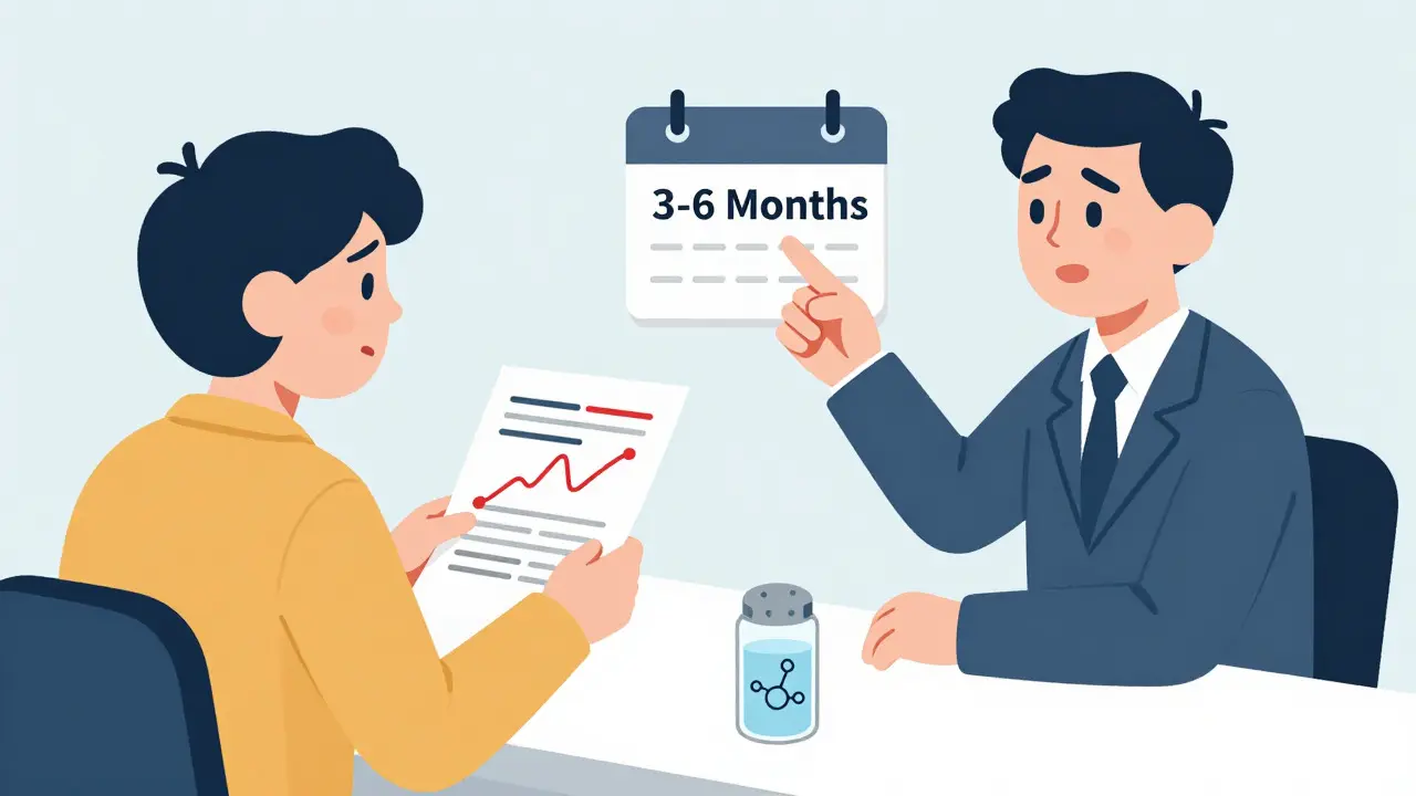 Patient discussing blood test results with doctor