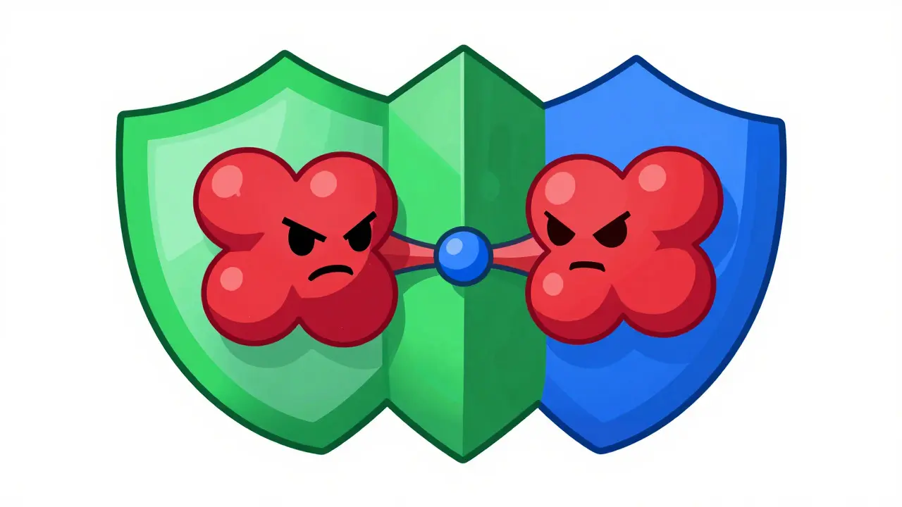 Two molecules merging into a protective shield capsule