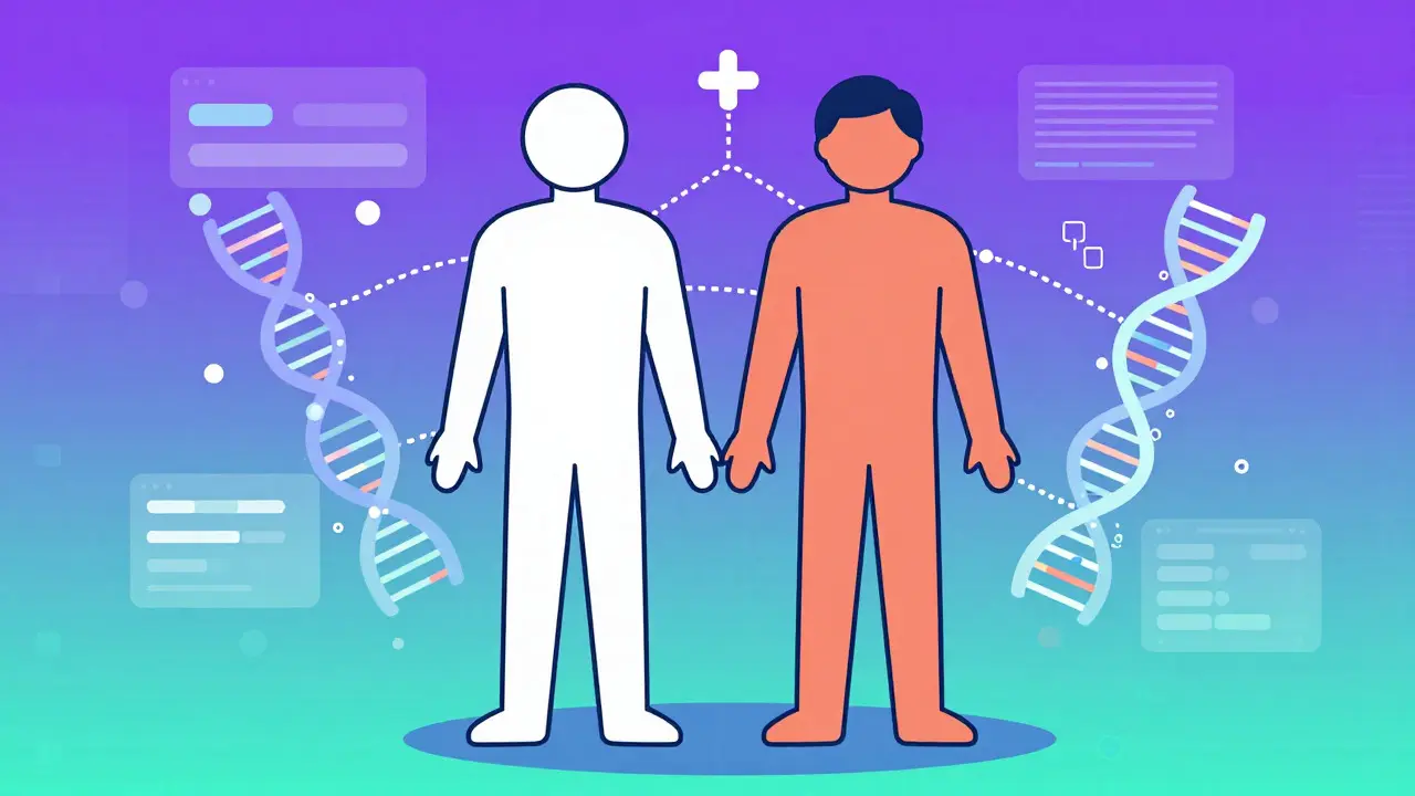 Digital twin and DNA strands representing personalized future healthcare