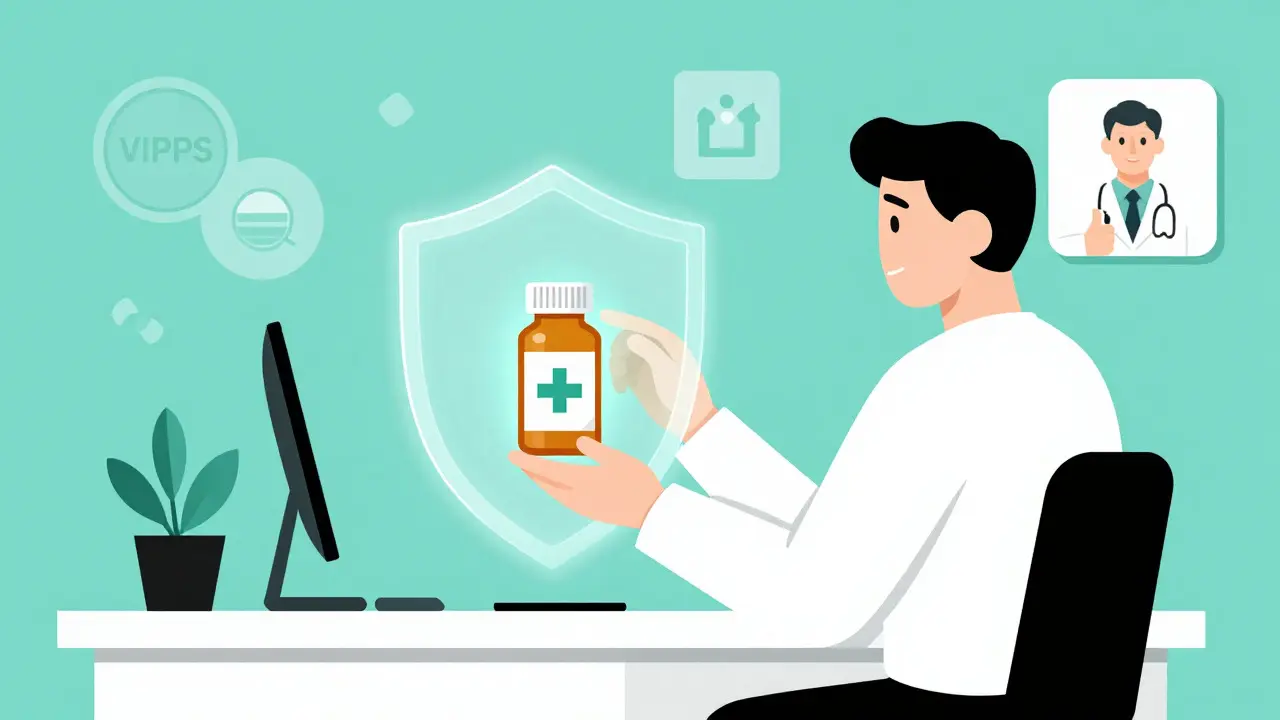Illustration of secure online pharmacy consultation