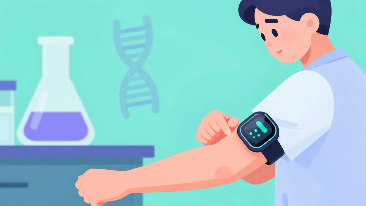 Patient wearing a smart band monitoring health data in a medical context